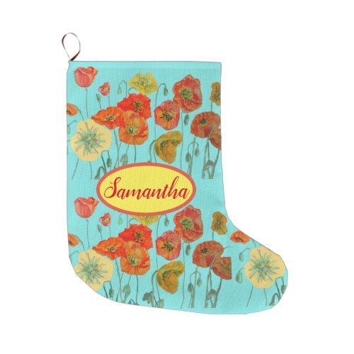 Orange Yellow Poppies Floral Christmas Stocking