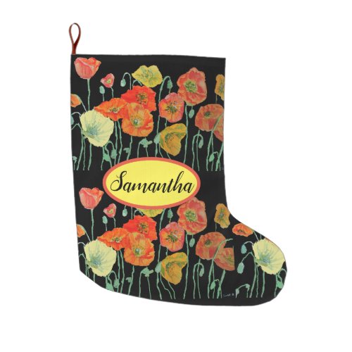 Orange Yellow Poppies Floral Christmas Stocking