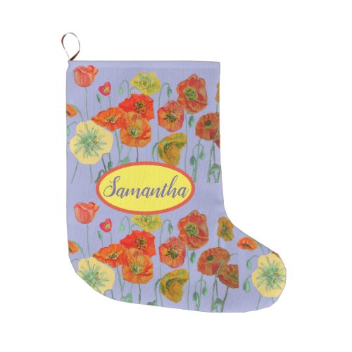Orange Yellow Poppies Floral Lilac Flowers Large Christmas Stocking