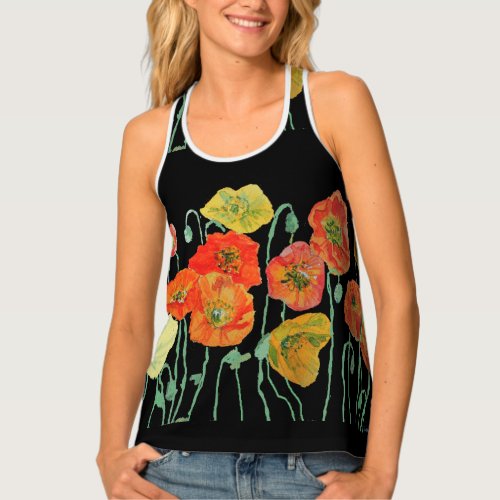 Orange Yellow poppy Floral Ladies Top Singlet