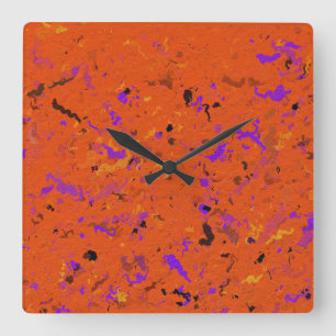 Orange, Yellow, Purple and Black Abstract Square Wall Clock