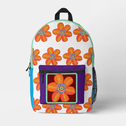 Orange Yellow Purple Flowers Printed Backpack
