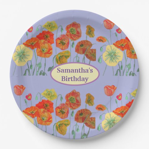 Orange Yellow Purple Poppy Poppies Flower Birthday Paper Plates