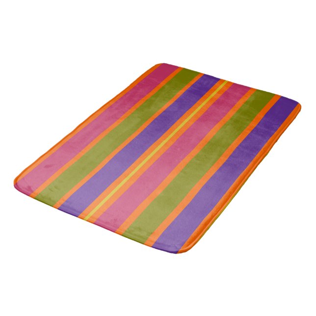 Orange, Yellow, Red, Green and Purple stripes Bath Mat (Angled)