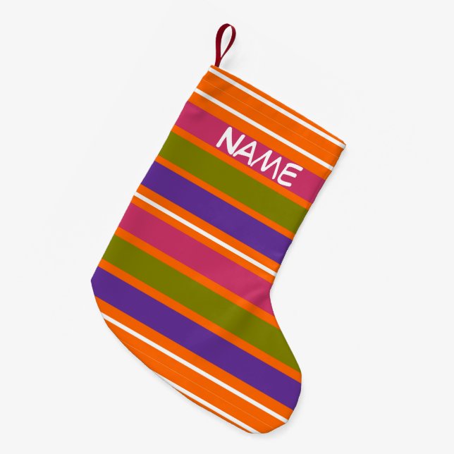 Orange, Yellow, Red, Green and Purple stripes Chri Small Christmas Stocking (Front (Hanging))