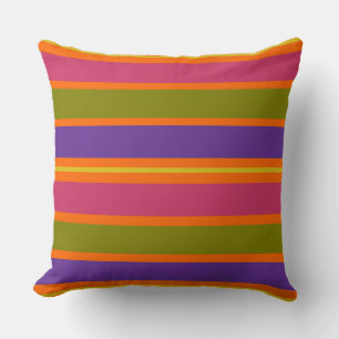 Orange, Yellow, Red, Green and Purple stripes Throw Pillow