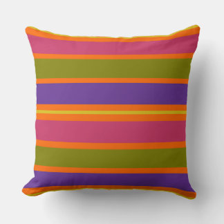 Orange, Yellow, Red, Green and Purple stripes Throw Pillow