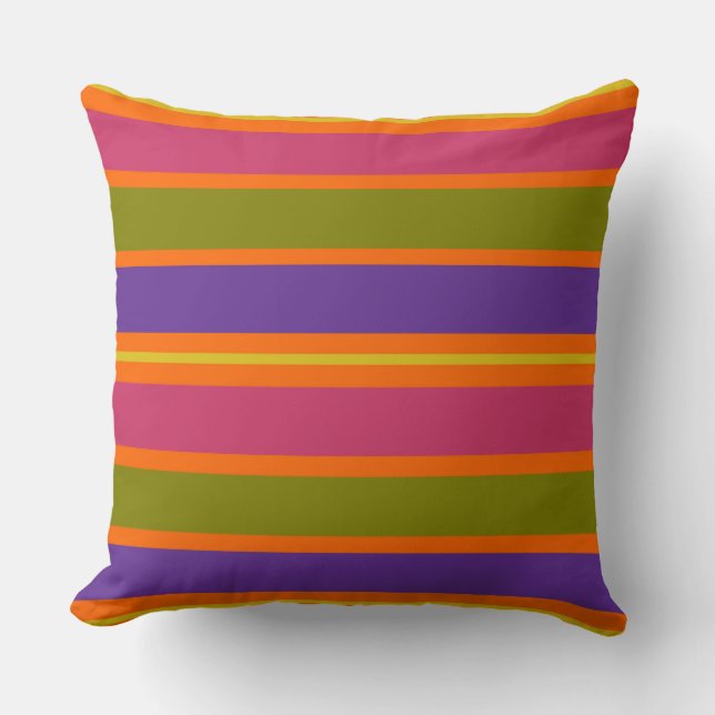 Orange, Yellow, Red, Green and Purple stripes Throw Pillow (Front)