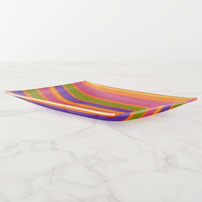 Orange, Yellow, Red, Green and Purple stripes Trinket Tray (Angled)