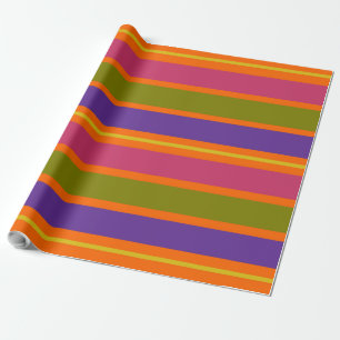 Orange, Yellow, Red, Green and Purple Stripes Wrapping Paper