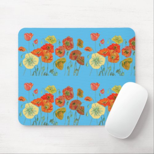 Orange Yellow Red Poppies flowers floral Mouse Pad