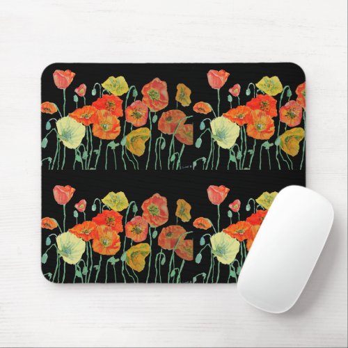 Orange Yellow Red Poppies flowers floral Mouse Pad