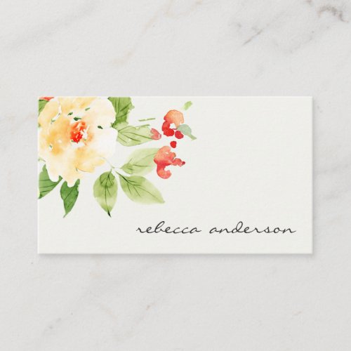 ORANGE YELLOW RED ROSE WATERCOLOR FLORAL ADDRESS BUSINESS CARD