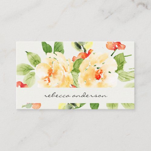 ORANGE YELLOW RED ROSE WATERCOLOR FLORAL ADDRESS BUSINESS CARD