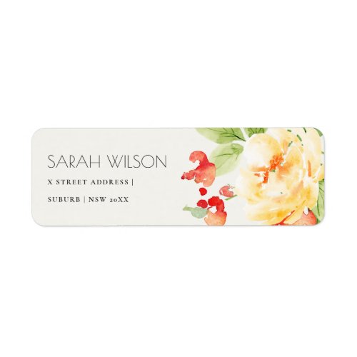 ORANGE YELLOW RED ROSE WATERCOLOR FLORAL ADDRESS LABEL