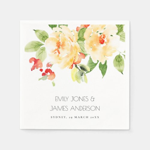 ORANGE YELLOW RED ROSE WATERCOLOR FLORAL NAPKINS
