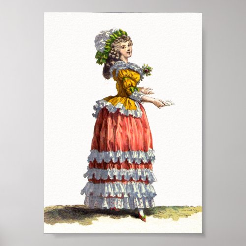 Orange  Yellow Regency French Fashion Drawing Poster