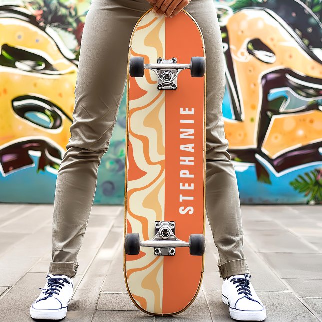 Orange Yellow Retro Modern Abstract Marble Swirl Skateboard (Creator Uploaded)