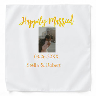 Orange yellow retro photo happily married couple bandana