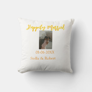 Orange yellow retro photo happily married couple throw pillow