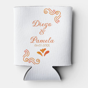 orange yellow rustic spanish wedding couple name can cooler