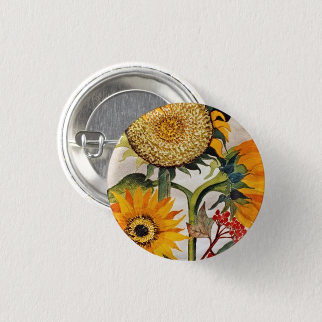 Orange Yellow Seeding Sunflower Art Button (Front & Back)
