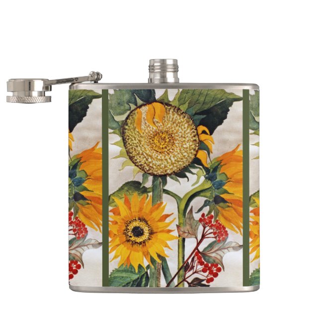 Orange Yellow Seeding Sunflower Art Flask (Opened)