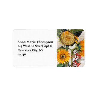 Orange Yellow Seeding Sunflower Art Label