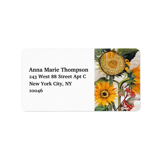 Orange Yellow Seeding Sunflower Art Label (Front)