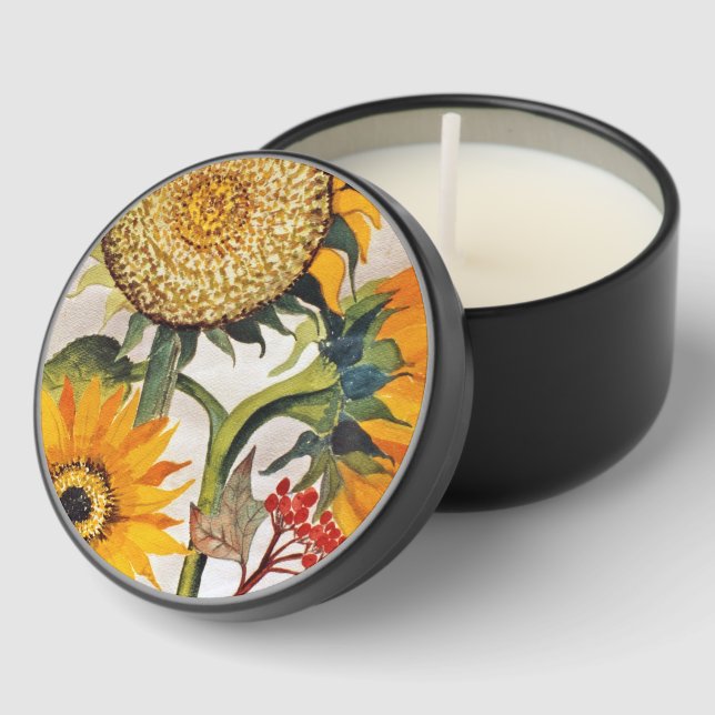 Orange Yellow Seeding Sunflower Art Mini Candle Favors (Corner)