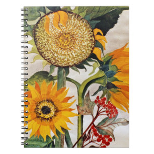 Orange Yellow Seeding Sunflower Art Notebook