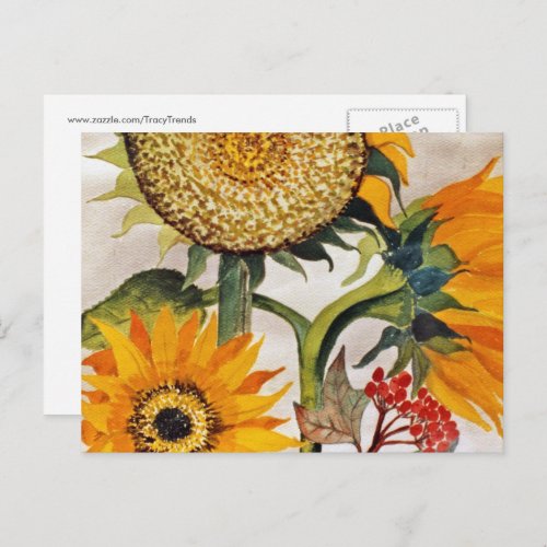 Orange Yellow Seeding Sunflower Art Postcard