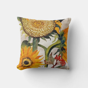 Orange Yellow Seeding Sunflower Art Throw Pillow