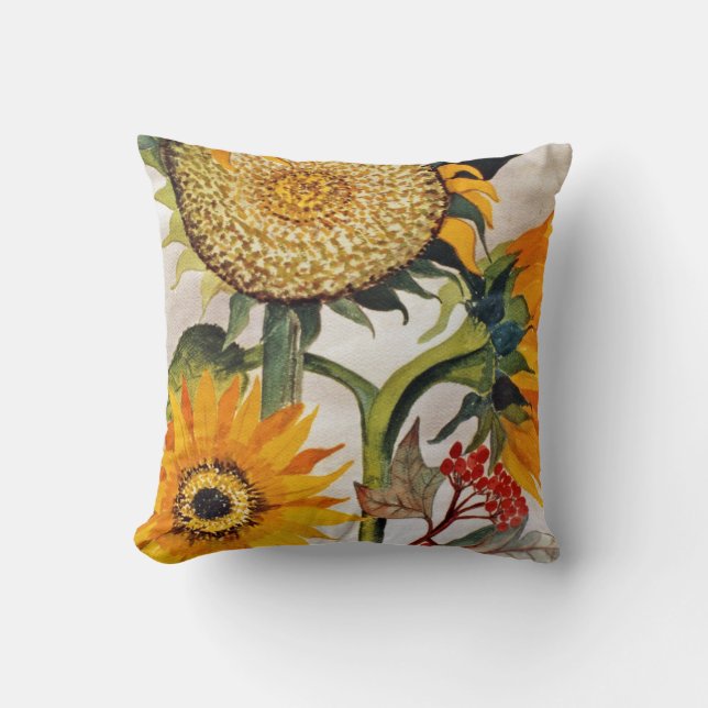 Orange Yellow Seeding Sunflower Art Throw Pillow (Front)