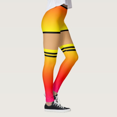 Orange Yellow Shorts Over The Knee Striped Socks Leggings