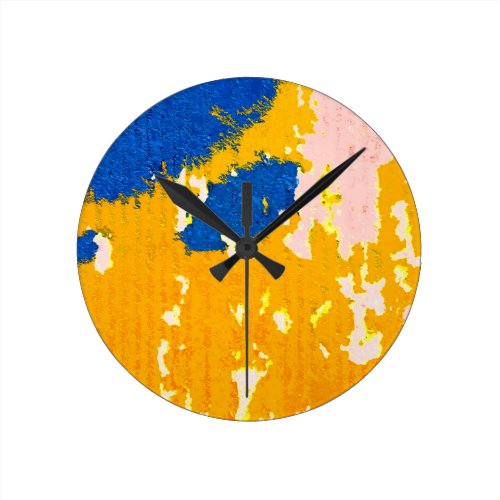 Orange Yellow Sky Blue Light Pink Peeling Paint Round Clock