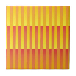Orange Yellow Striped Pattern Ceramic Tile