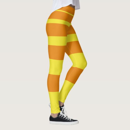 Orange Yellow Striped Vibrant Leggings