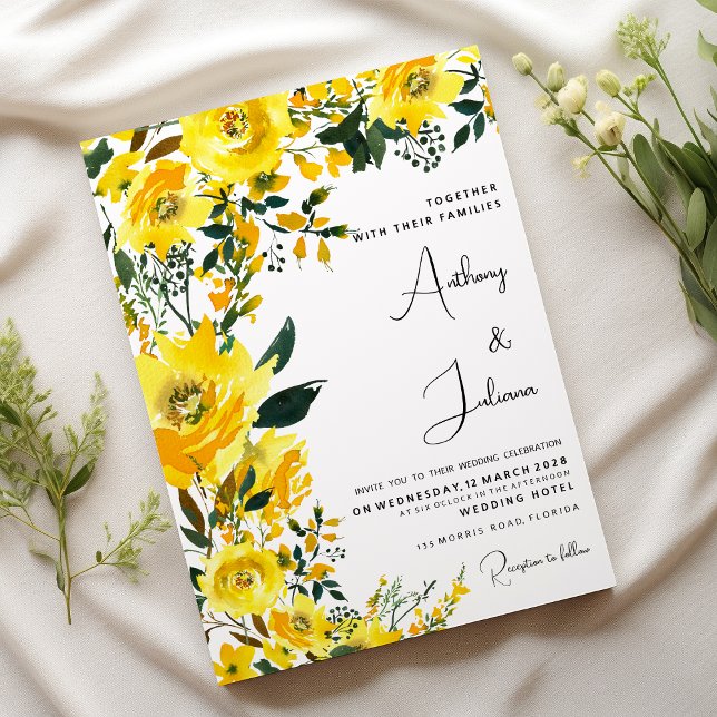 Orange yellow summer botanic floral Wedding Invitation (Orange yellow summer botanic floral Wedding )