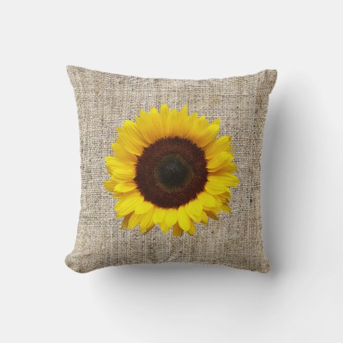 orange yellow  Sunflower burlap home decor pillow