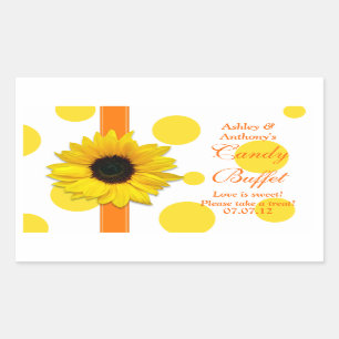 Orange Yellow Sunflower Polka Dots Candy Buffet Rectangular Sticker