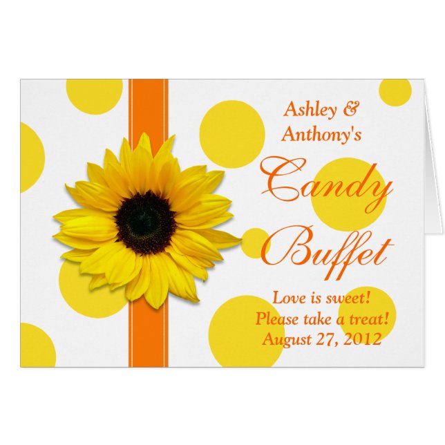 Orange Yellow Sunflower Wedding Candy Buffet Sign Cards (Front Horizontal)