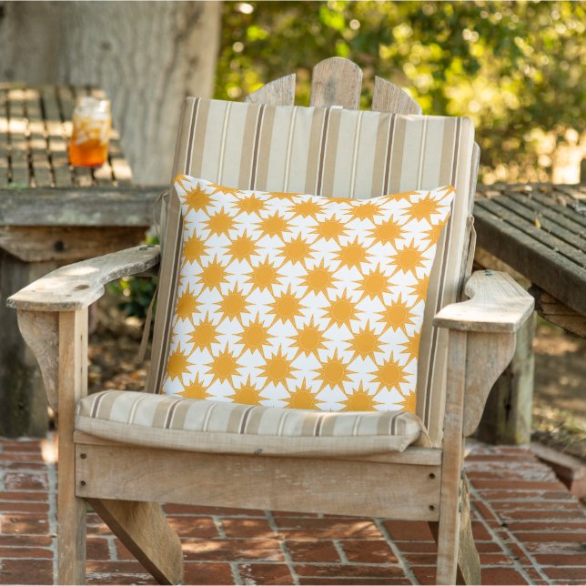 Orange Yellow Sunny Suns Outdoor Throw Pillow (Chair)