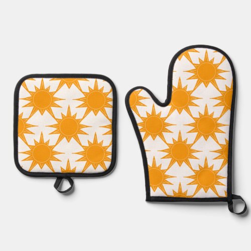 Orange Yellow Sunny Suns Oven Mitt  Pot Holder Set