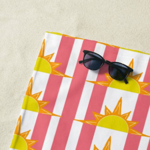 Orange Yellow Sunny Suns Pink Stripes Beach Towel