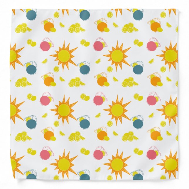 Orange Yellow Suns Lemonade Pitchers Pink Teal Bandana (Front)