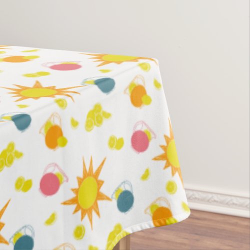 Orange Yellow Suns Lemonade Pitchers Pink Teal Tablecloth