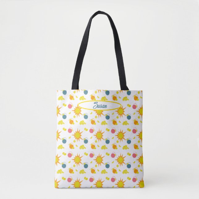 Orange Yellow Suns Lemonade Pitchers Pink Teal Tote Bag (Front)