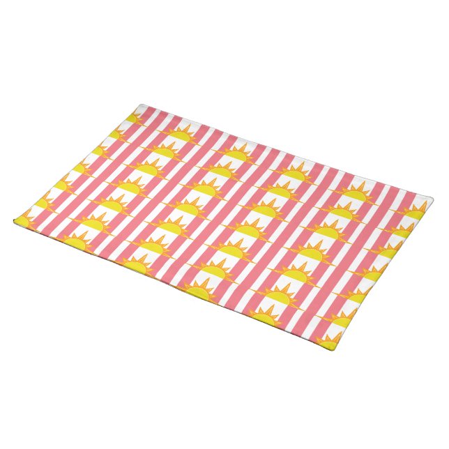 Orange Yellow Suns on Pink Stripes Cloth Placemat (On Table)