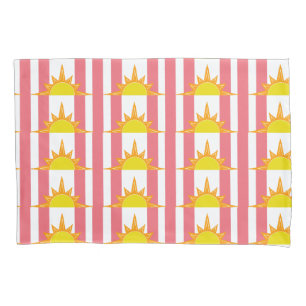 Orange Yellow Suns on Pink Stripes Pillow Case